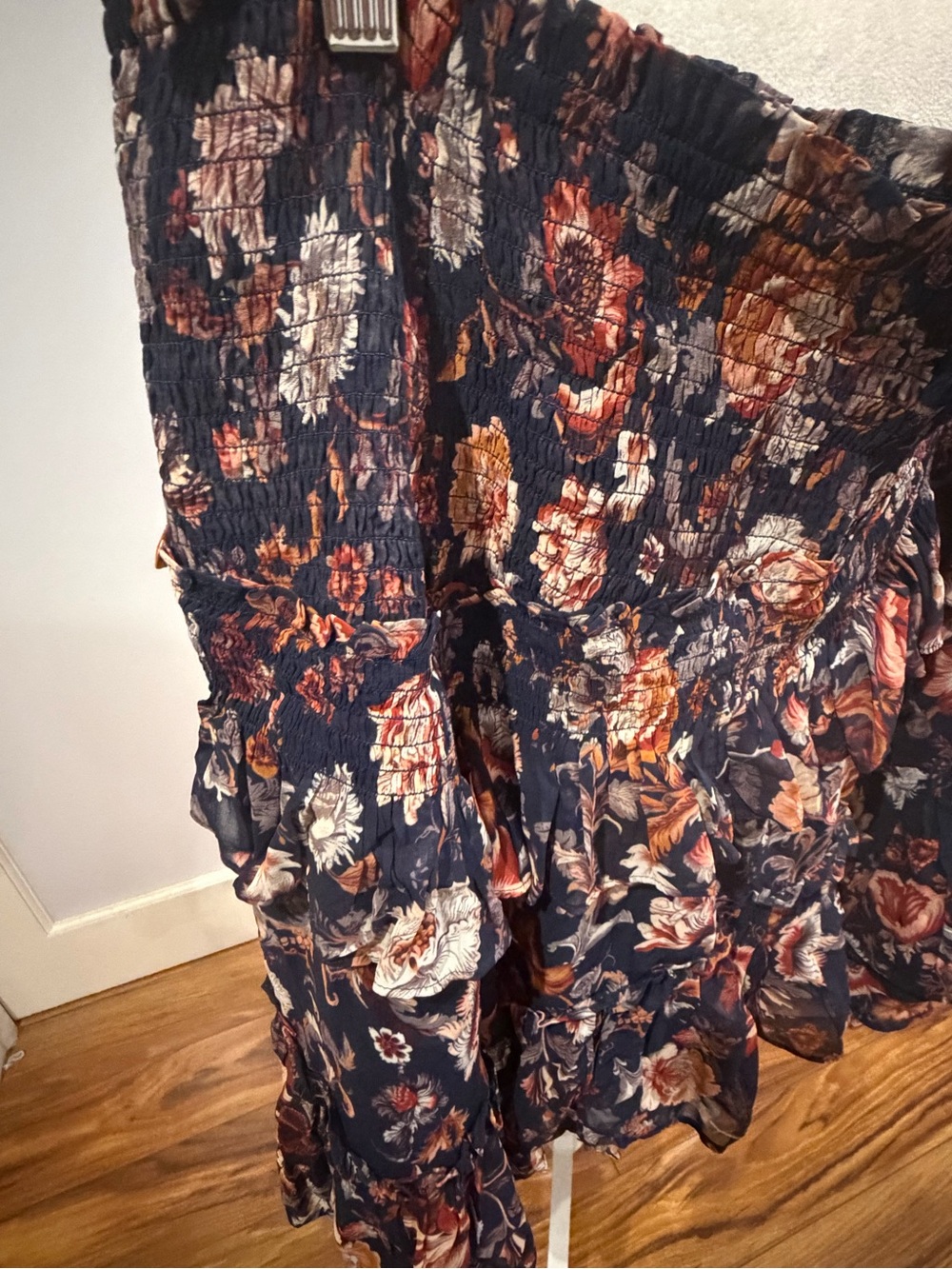 Anthropologie Navy Floral Ruffle Mini Skirt - Picture 5 of 11